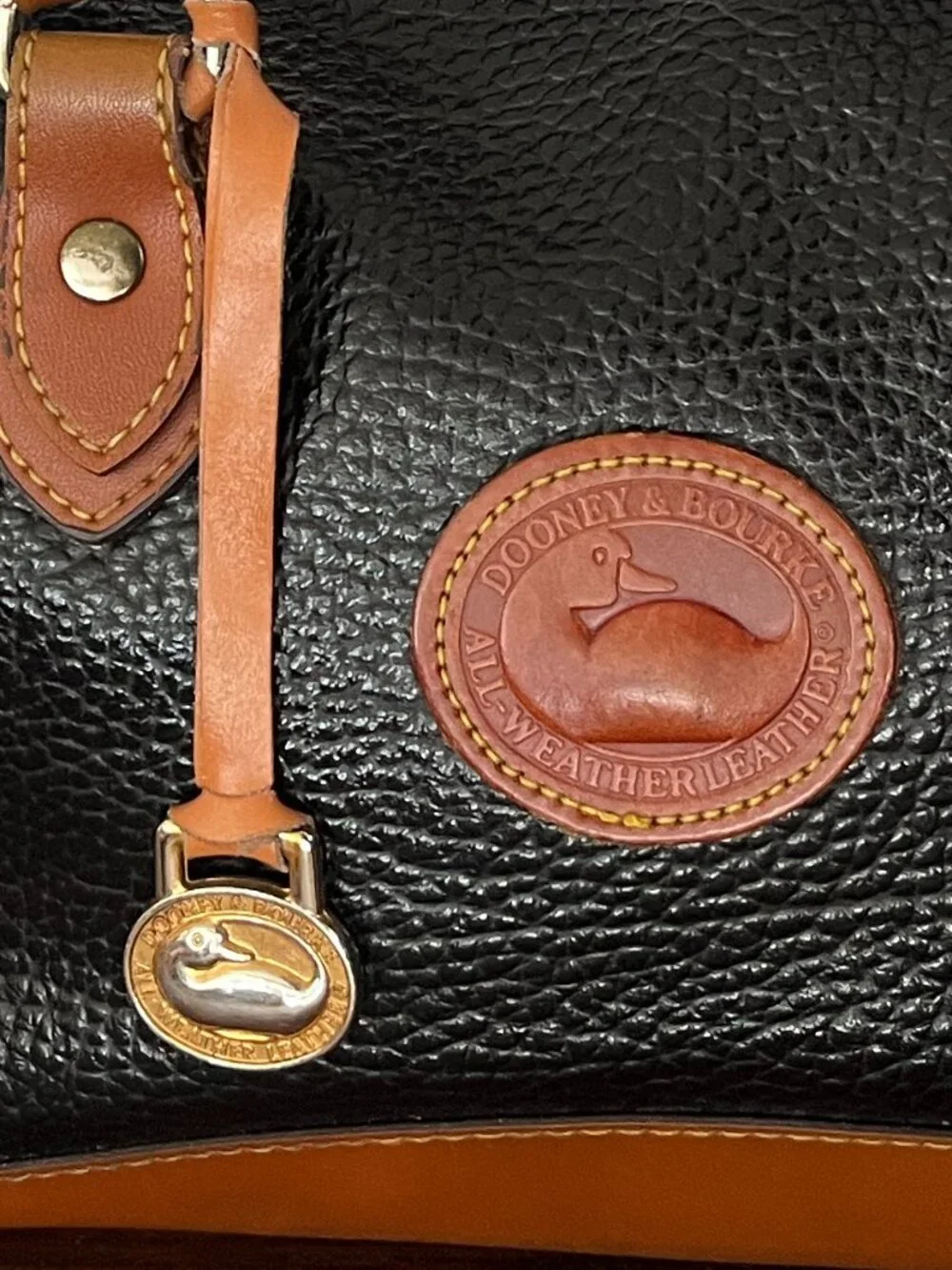 VTG Dooney Bourke Black and Brown Pebble AllWeather Leather Doctor's/Bowler Bag